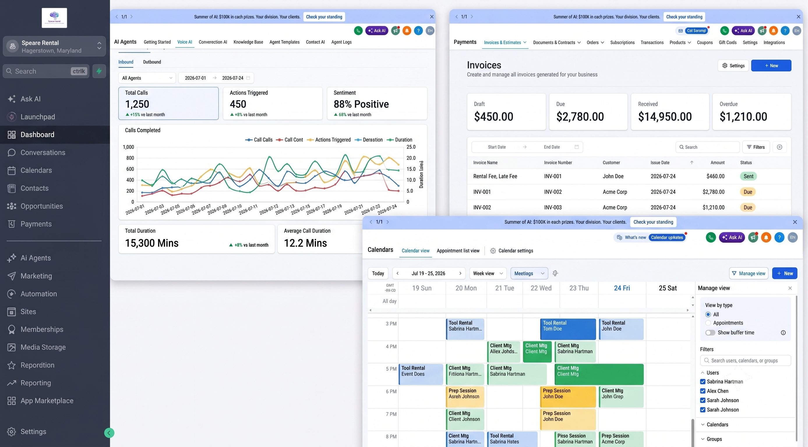 TUNDAR.AI backend dashboard — AI call analytics and reporting